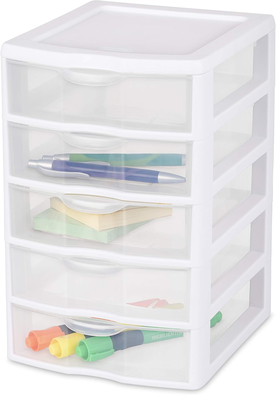 White 5 Drawer Unit with Clear Drawers, 4-Pack J390