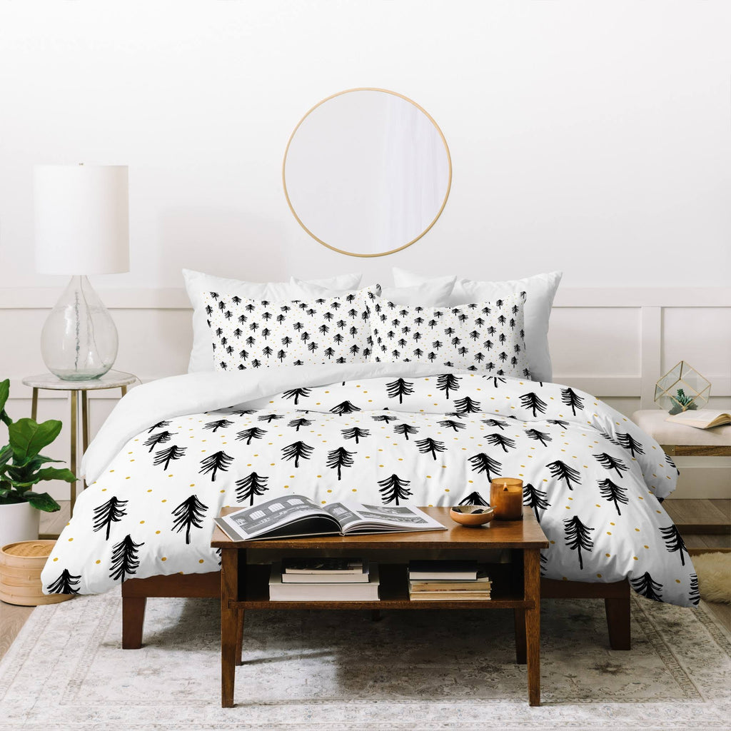 Twin Winter Pines Duvet Cover Set Black/White H51550