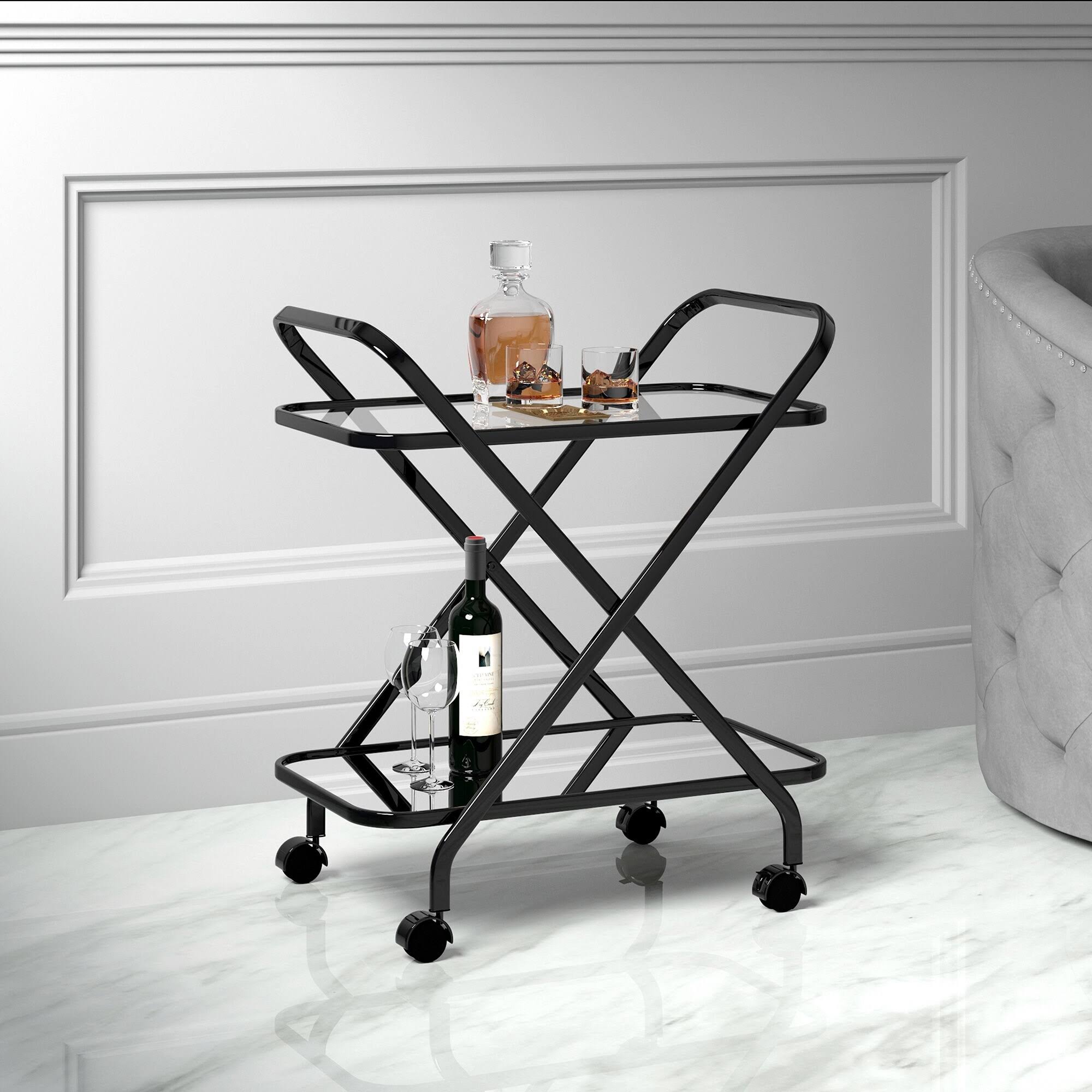 Black 2-Tier Bar Cart F525370