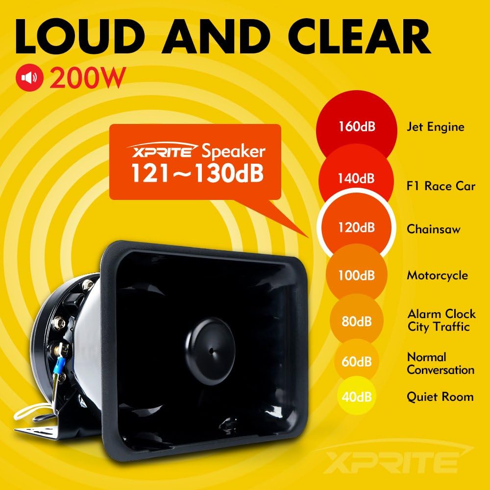200 Watt 8 Tones Emergency Warning Siren Speaker PA System Kit with Handheld Microphone Y20394