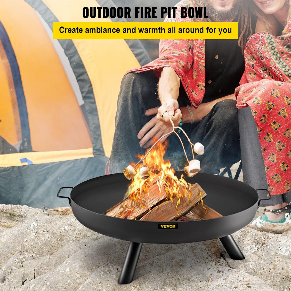 28-Inch Round Carbon Steel Fire Pit Bowl with Drain Hole and Handles W854