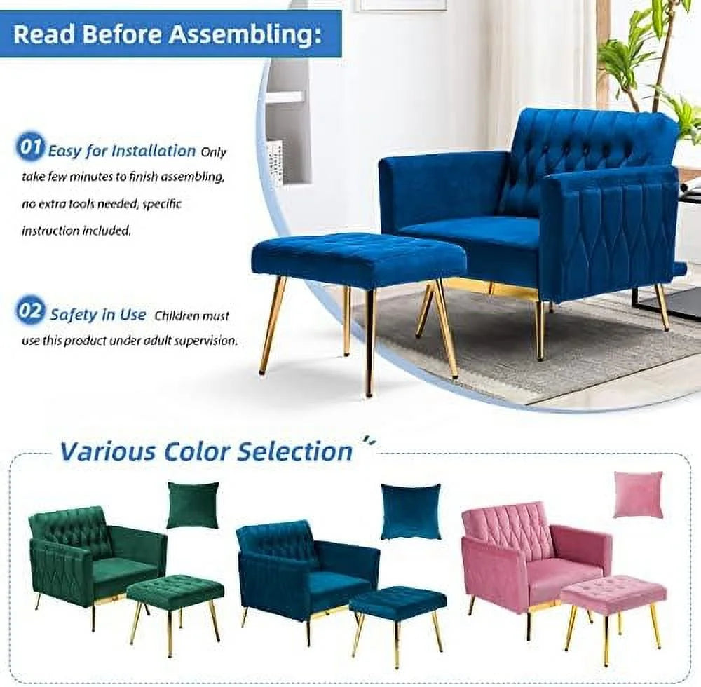 Pink Velvet Accent Chair with Ottoman and Pillow Q5654