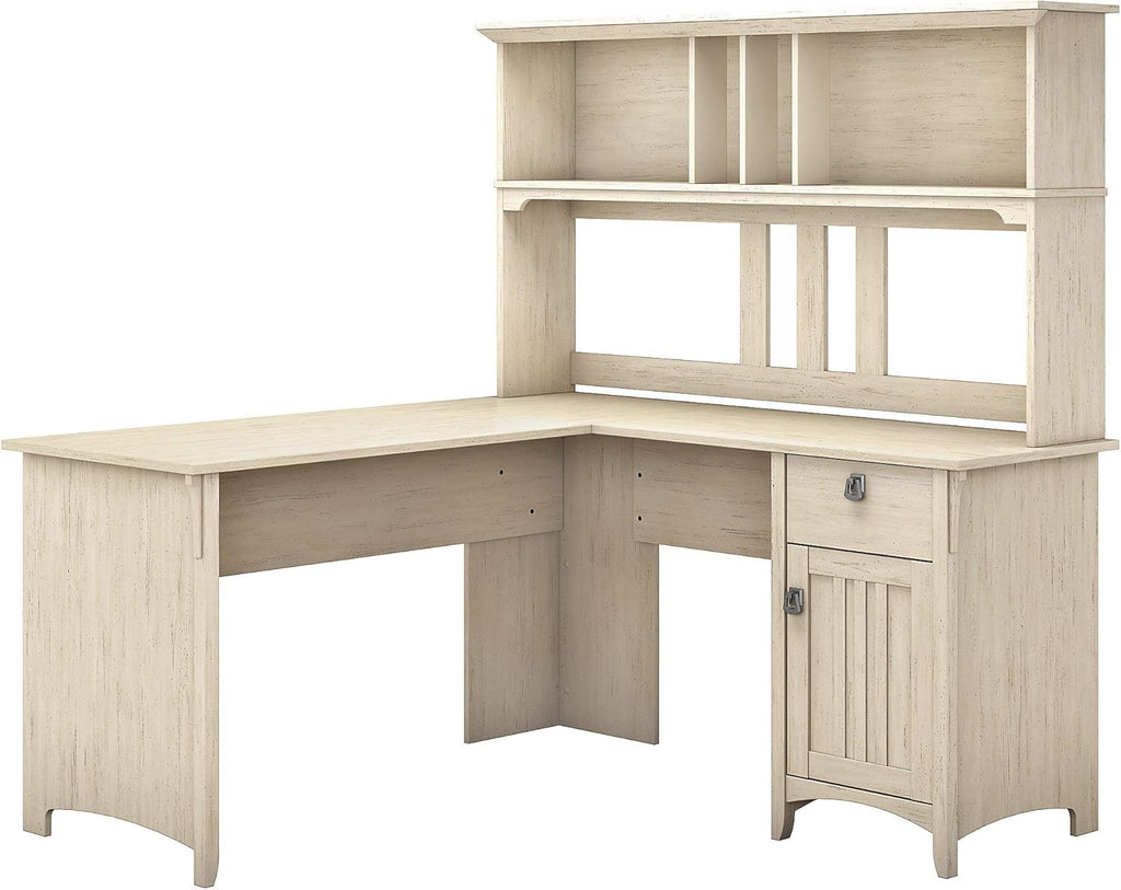 60W L Shaped Desk with Hutch in Cape Cod Gray L707316