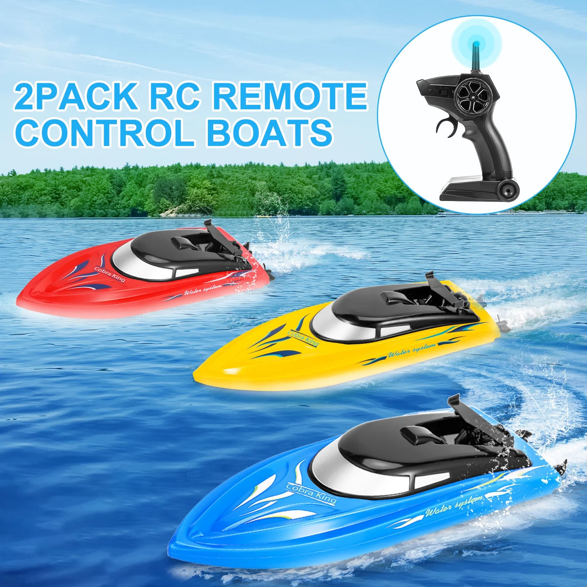 3 Pack 2.4 GHz RC Boat with 6 Rechargeable Batteries F3043