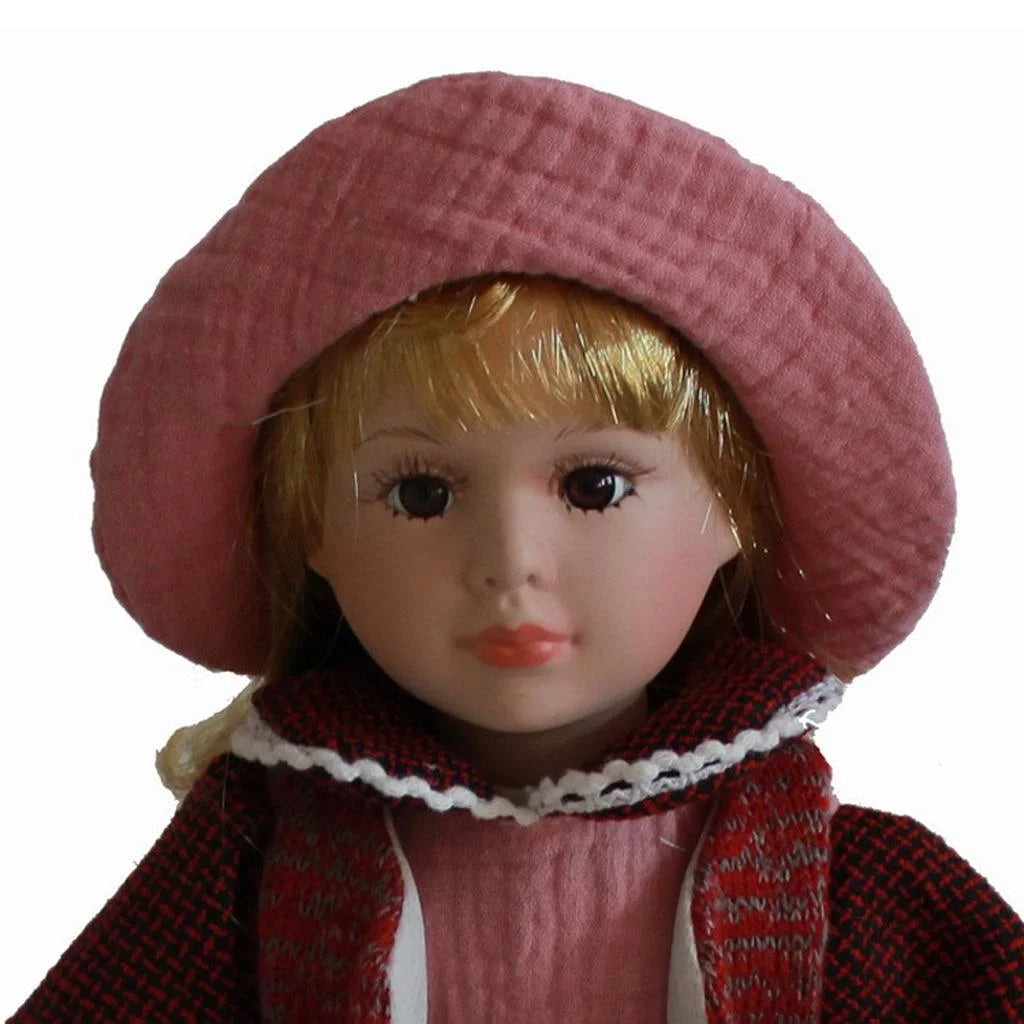 Pink Dress Porcelain Doll with Display Stand O1033