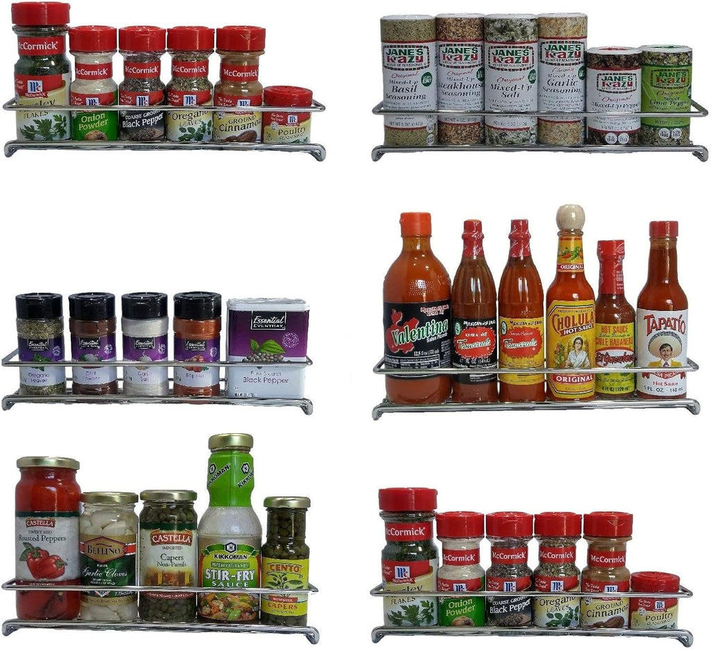 6 Pack Wall Mount Spice Rack Organizer for Cabinet, 12 x 3 x 3 inches U1833