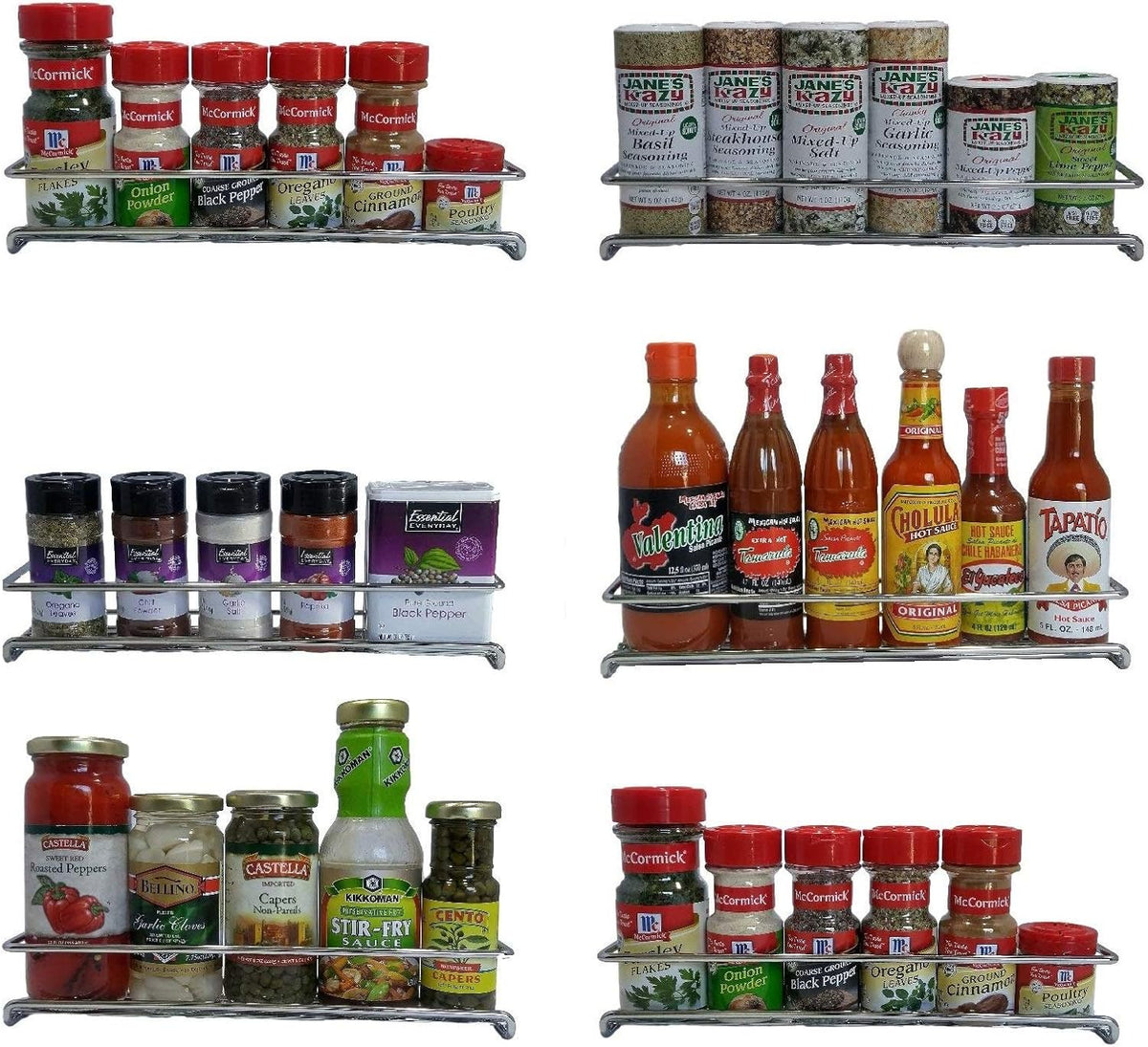 6 Pack Wall Mount Spice Rack Organizer for Cabinet, 12 x 3 x 3 inches U1833