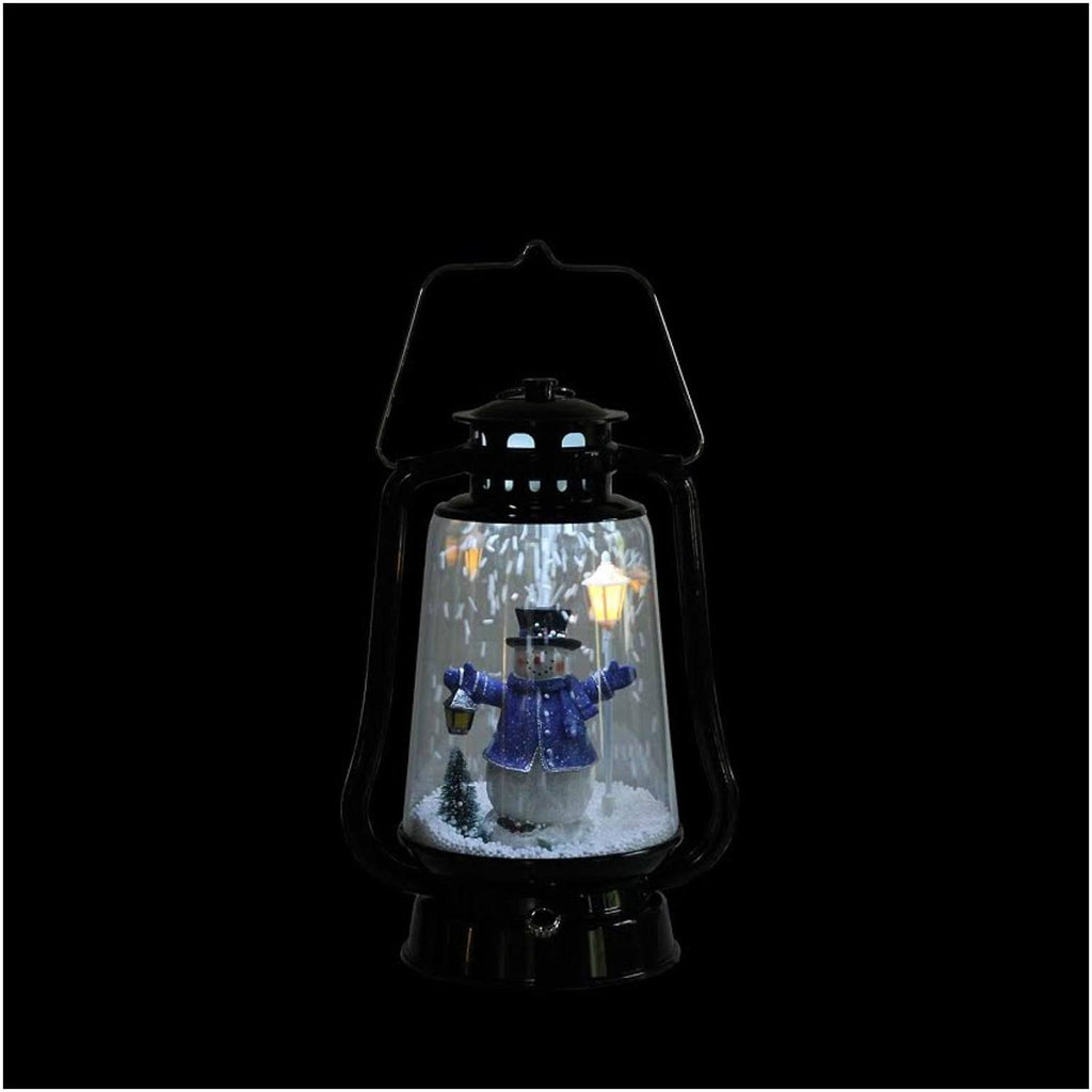 Black Lighted Musical Snowman Snowing Christmas Table Top Lantern Z53307