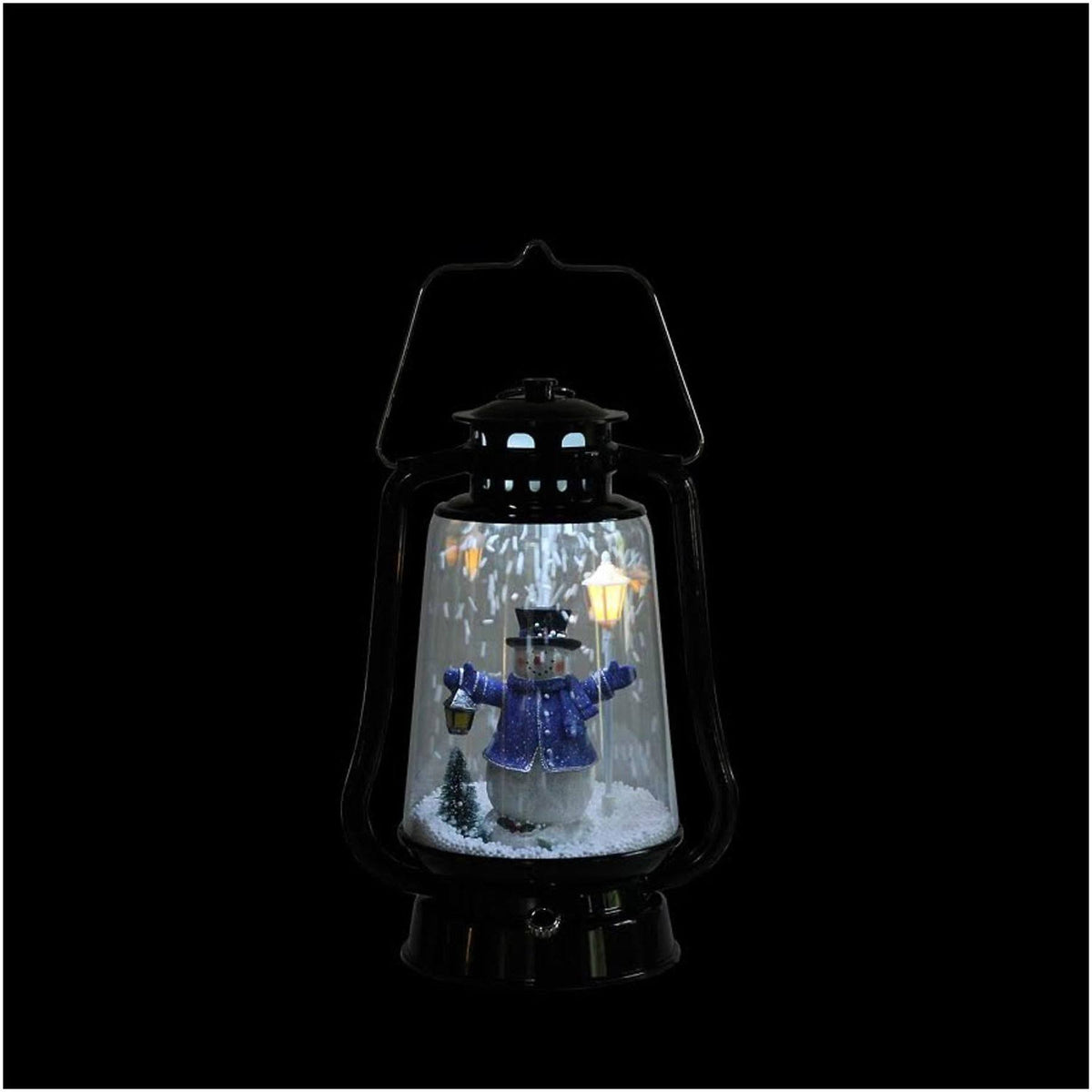 Black Lighted Musical Snowman Snowing Christmas Table Top Lantern Z53307