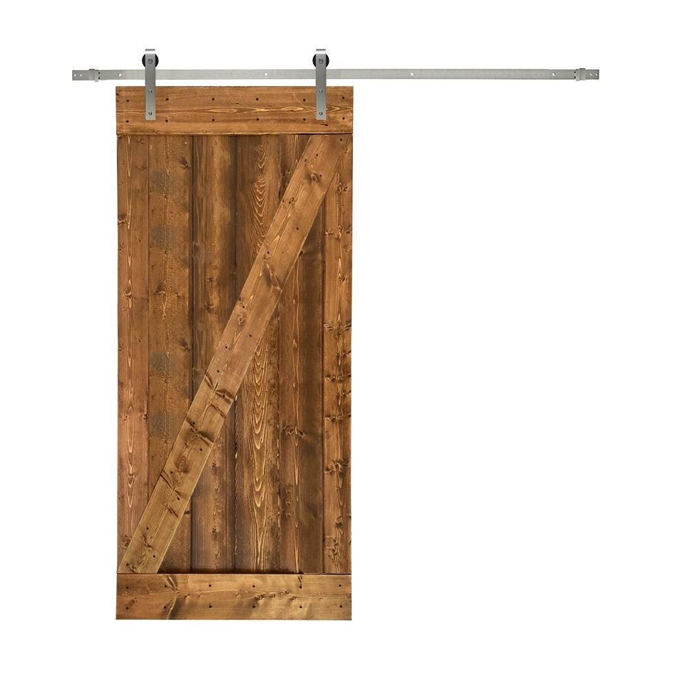 Weather Oak Stained Wood Interior Sliding Barn Door with Hardware Kit I421935