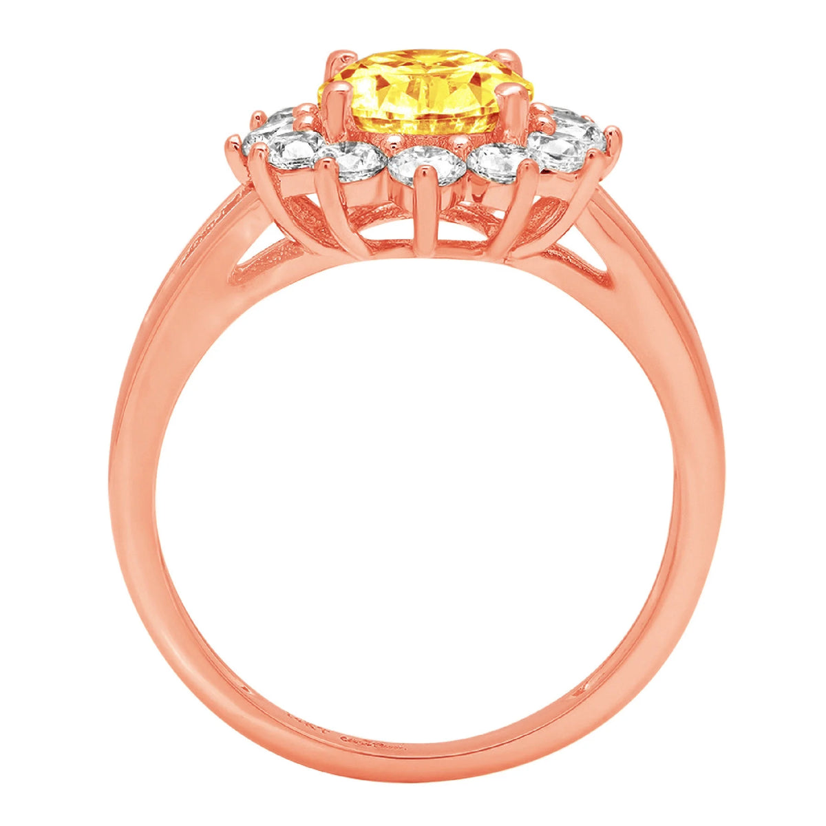 Oval Cut Yellow Citrine 14k Rose Gold Halo Ring Size 3.75 M4008
