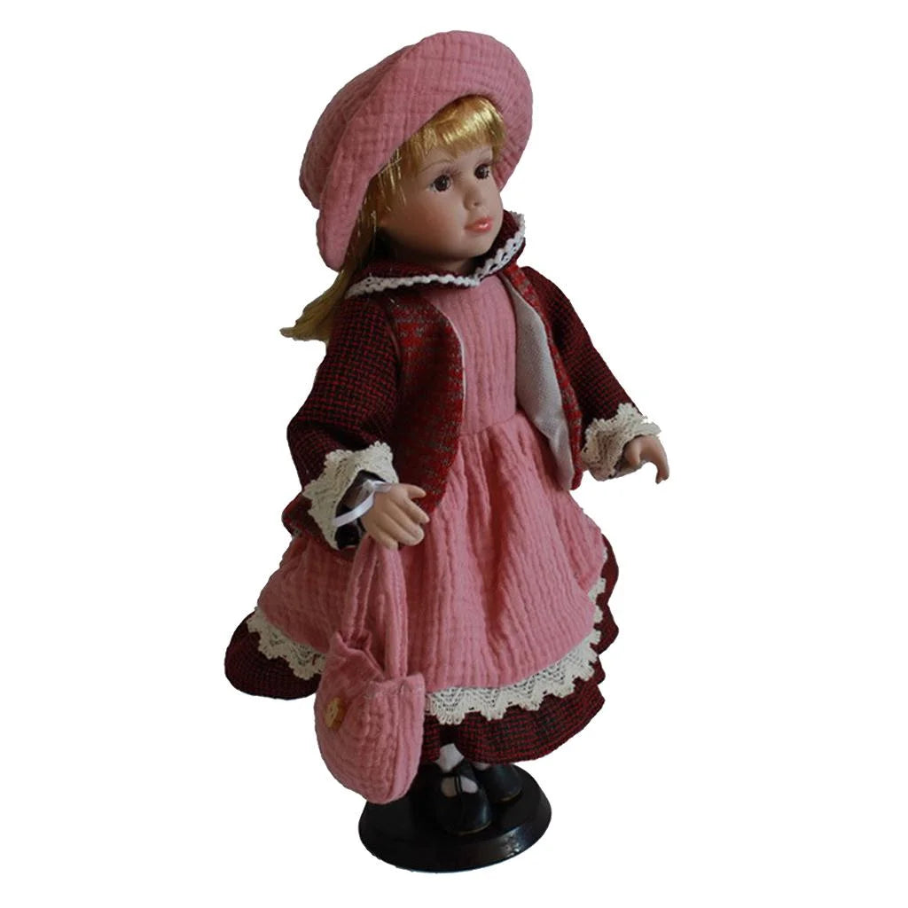 Pink Dress Porcelain Doll with Display Stand O1033