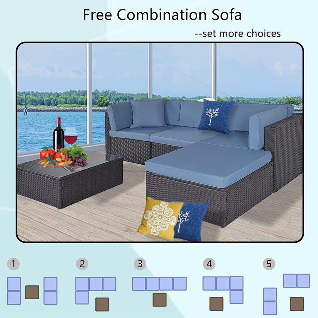 Outdoor Patio Furniture Sets Sectional Wicker Couch Conversation Sofa Seating 5PCS E962700