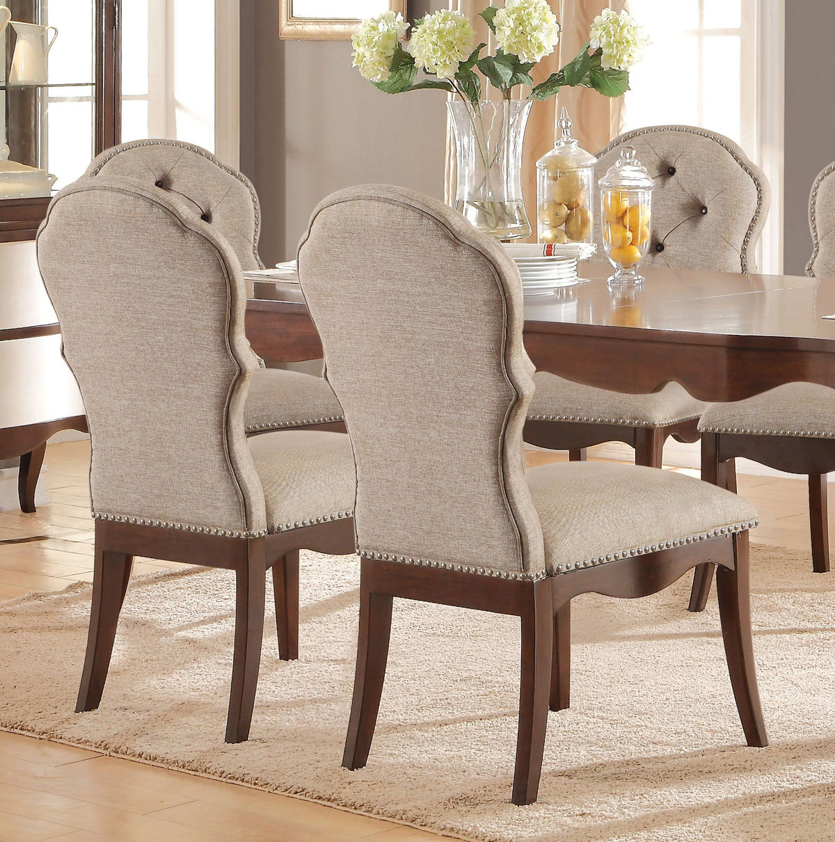 Beige Fabric Walnut Side Chair (Set of 2) U941