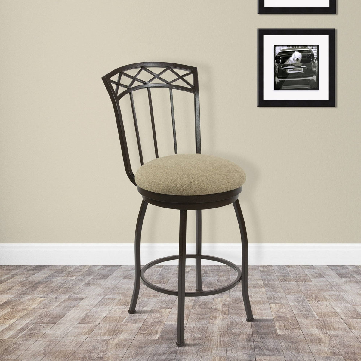 30x22 Bar Height Metal Swivel Barstool in Geneva Pepper Fabric and Matte Black Finish A247
