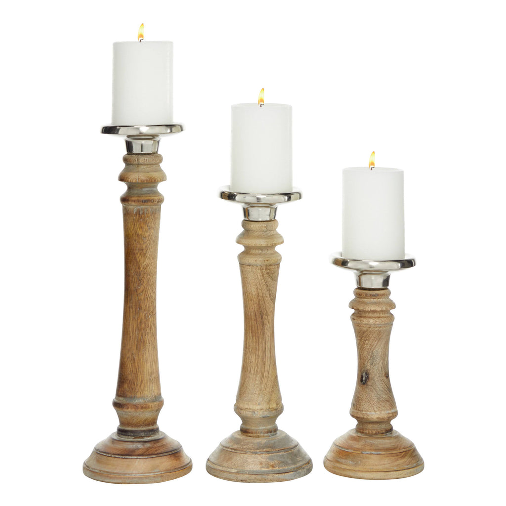 Brown Mango Wood Candle Holder Set of 3 Q56648