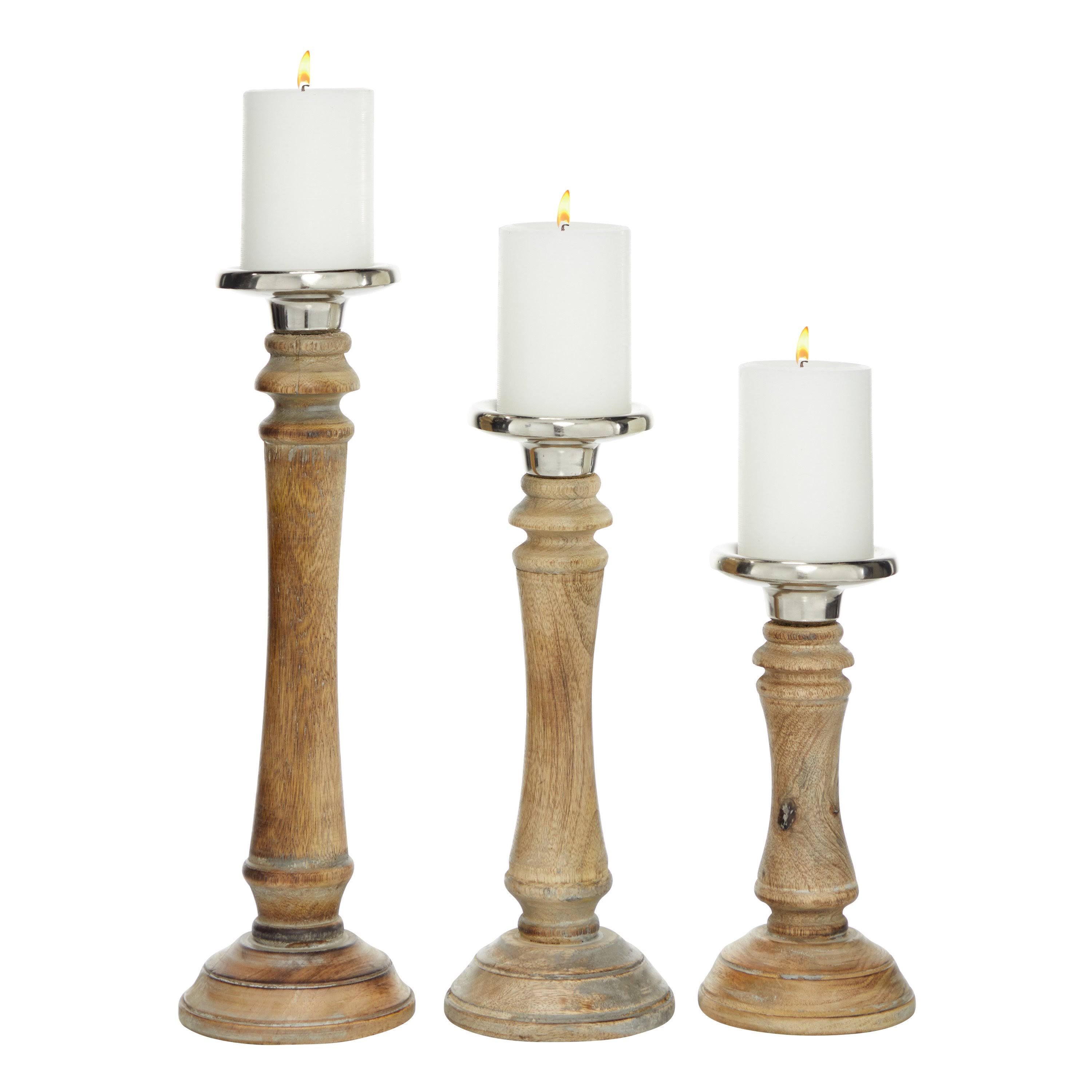 Brown Mango Wood Candle Holder Set of 3 Q56648