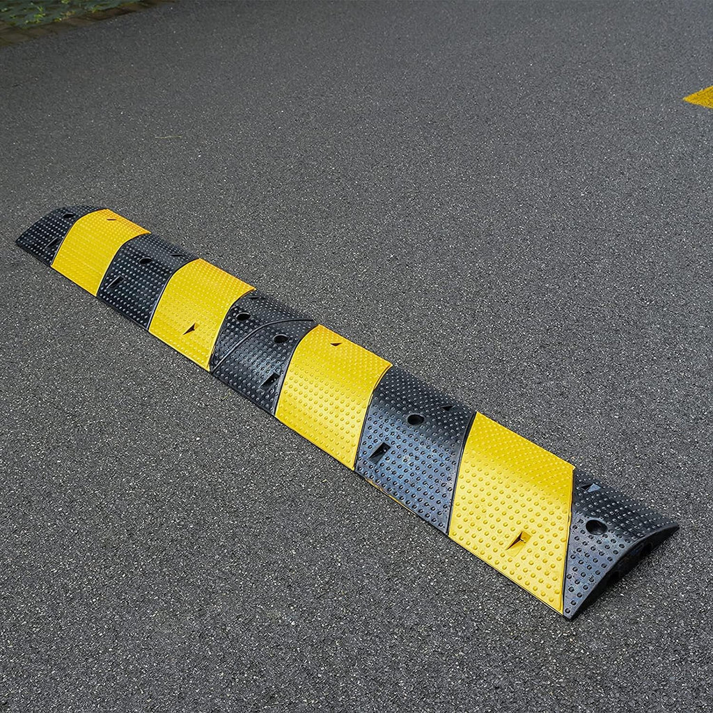Rubber Speed Bumps 1 Pack 2-Channel 3FT Modular Traffic Driveway Speed Bump Heavy Duty Cable Protector Ramp with 3 Bolts ( 39.4 x 12 W x 2.4 H) Pack of 2 G849335